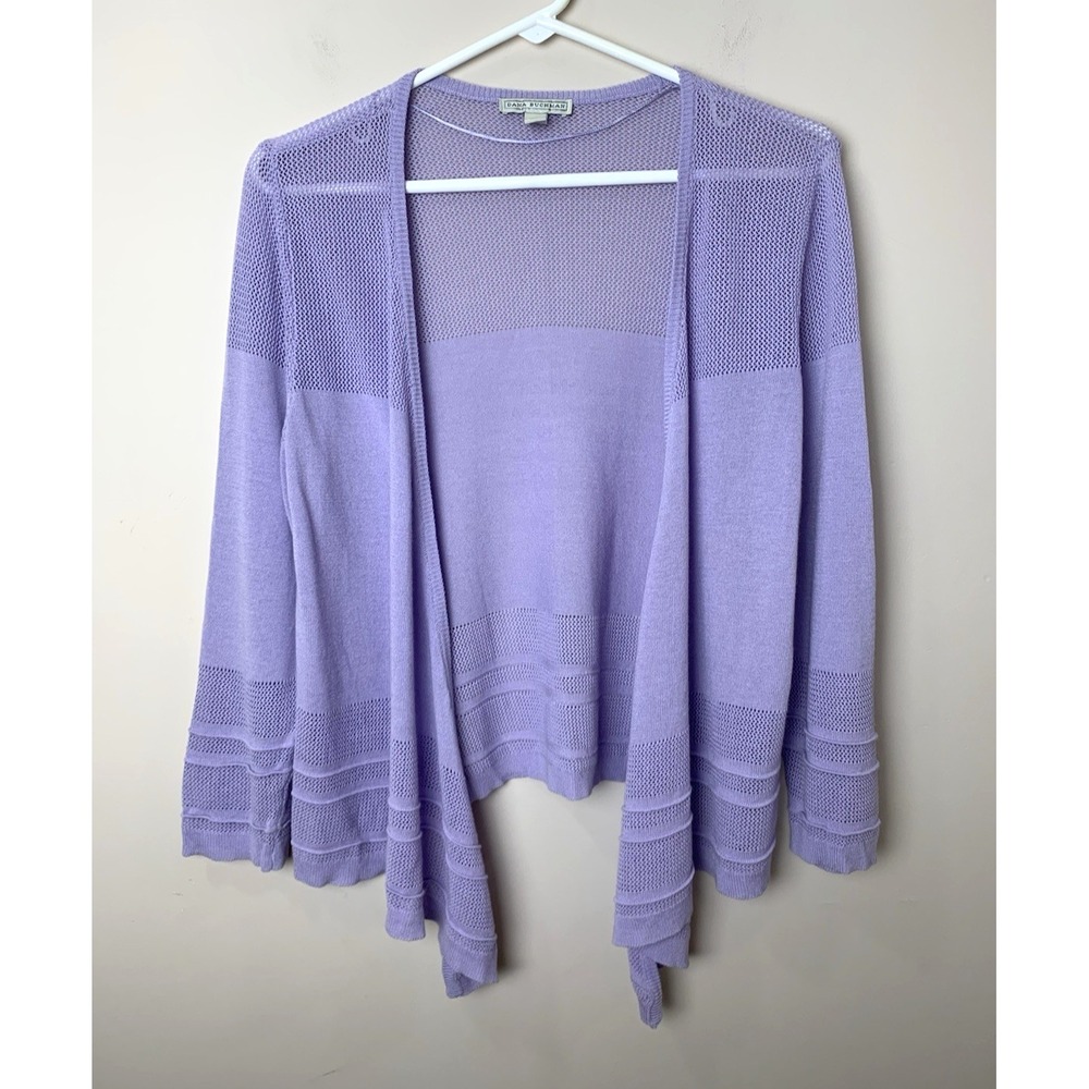 Dana Buchman Cardigan‎ Sweater Womens S Purple Lilac Cotton Blend Waterfall Hem